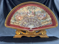 Antique European Hand-Painted Fan Shadowbox Frame – Mother-of-Pearl Style, Romantic Scene, Ornate Gilded Display, c.1900